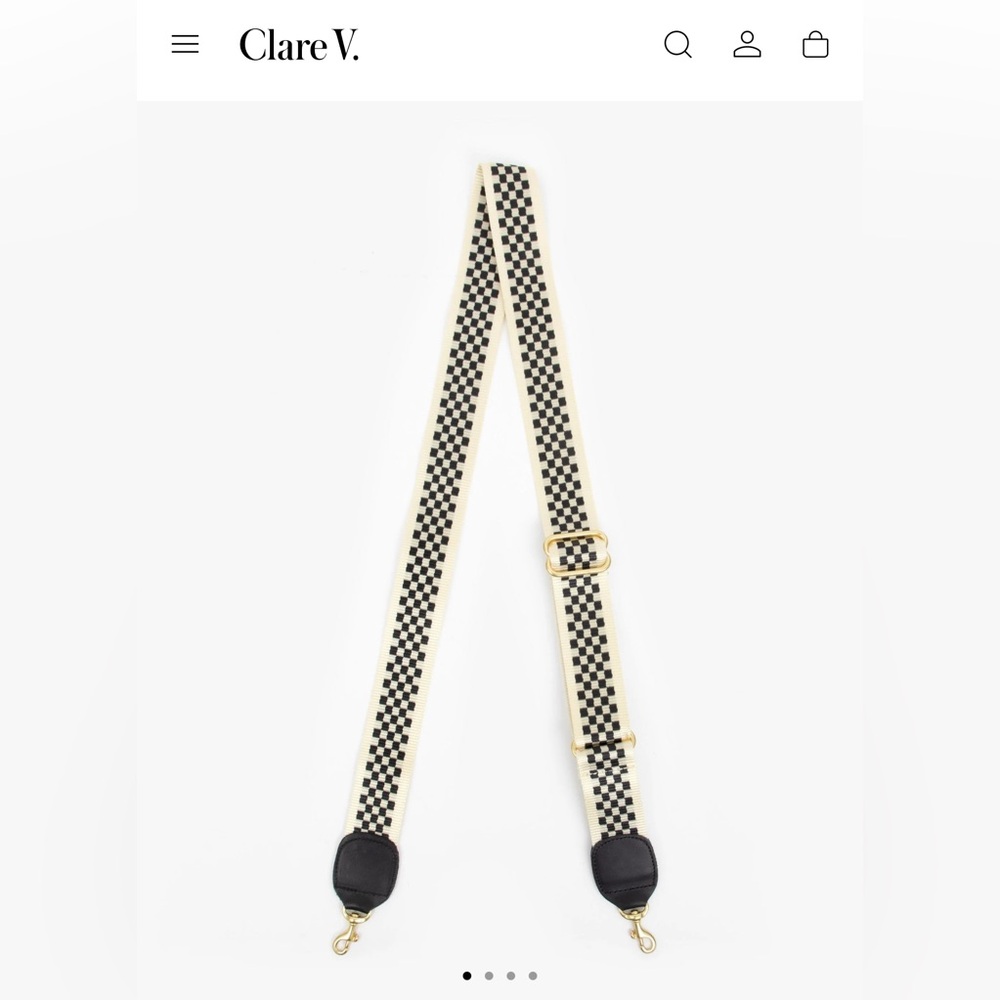 Clare V Black and Cream Checkered Adjustable Crossbody Strap
